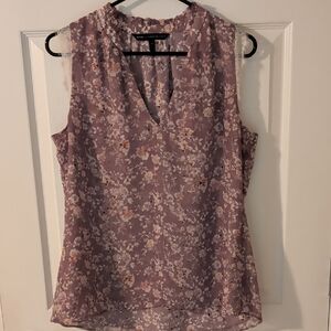 White House Black Market Purple Floral Sleeveless Blouse
